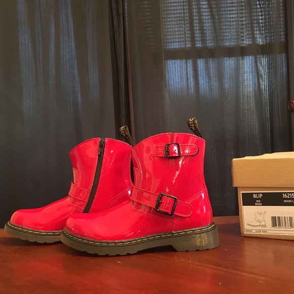 Dr. Martens Blip Red Patent Leather Moto Boot - Picture 3 of 4