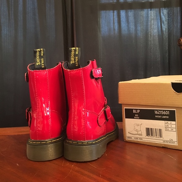Dr. Martens Blip Red Patent Leather Moto Boot - Picture 4 of 4