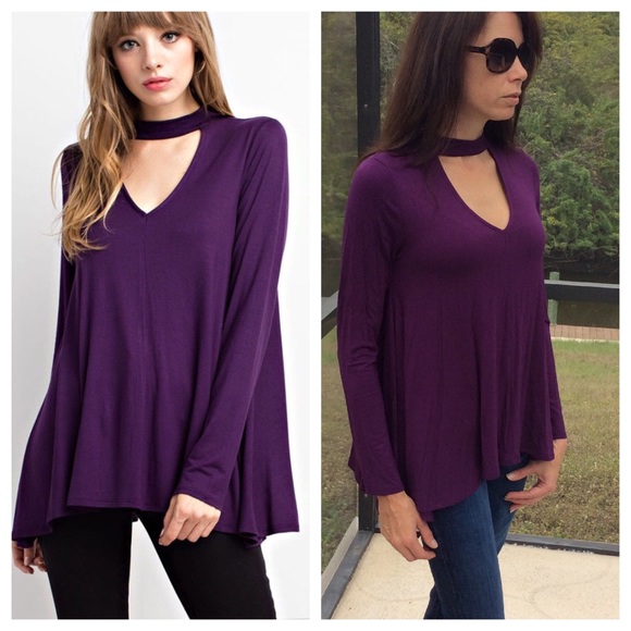V-Cut  Eggplant Choker Top M - Picture 2 of 4