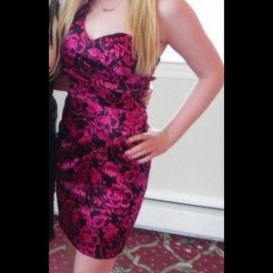 One shoulder pink and black dress