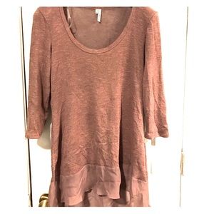 Purple high-low mixed-media sweater