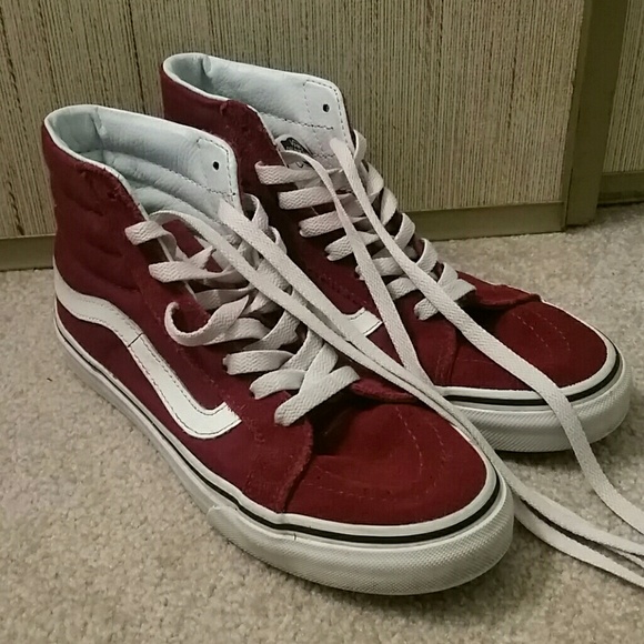 Maroon high top vans