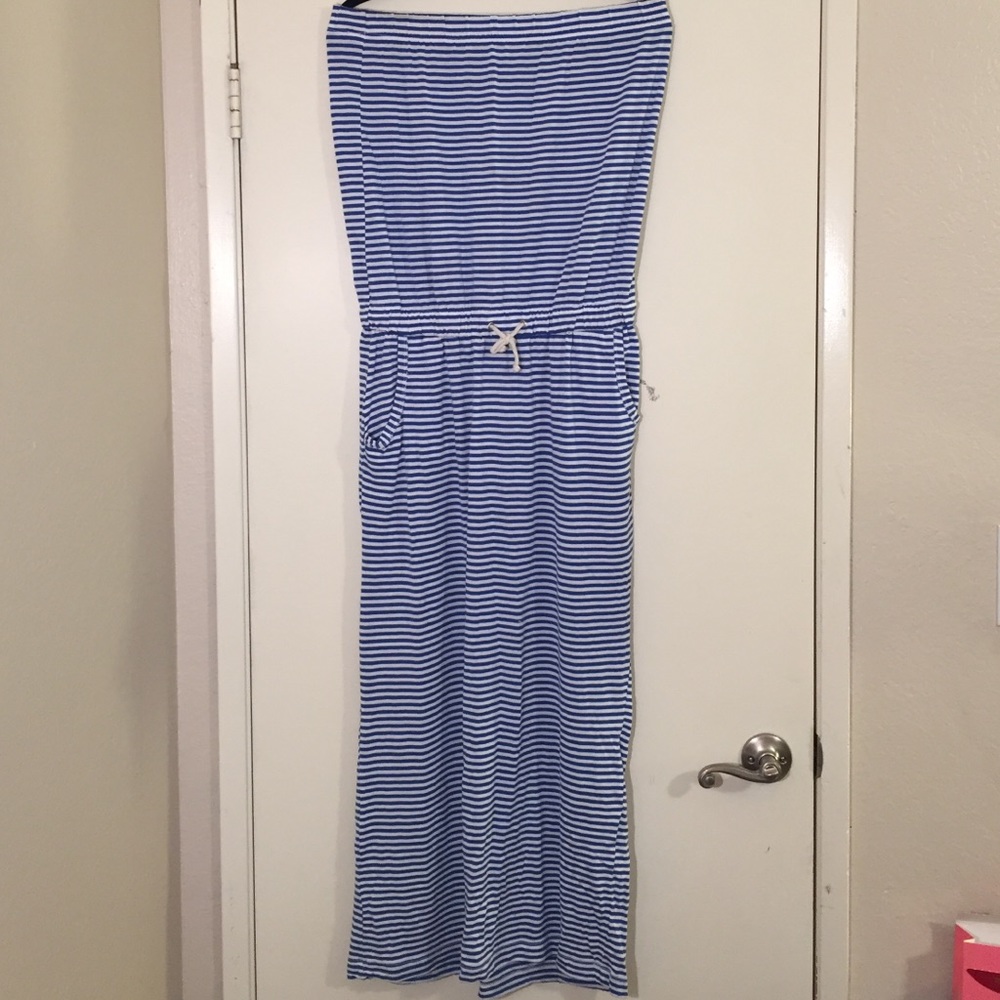Blue and white stripped maxi dress.