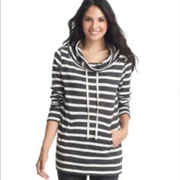 Ann Taylor loft gray white striped cowl neck s
