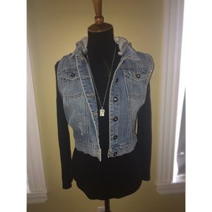Jean jacket no sleeves, and hood