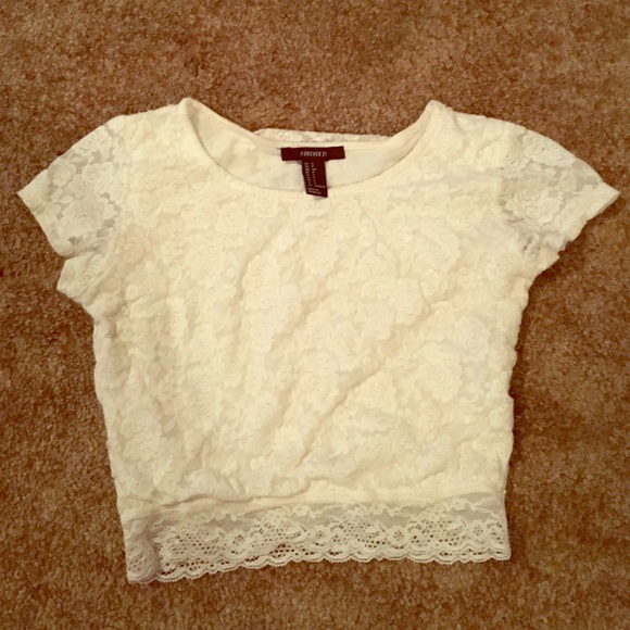Adorable forever 21 white lace crop top