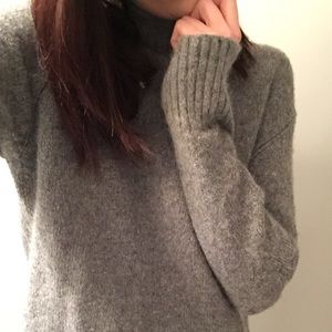 Angora Wool Grey Oversized Turtleneck Sweater