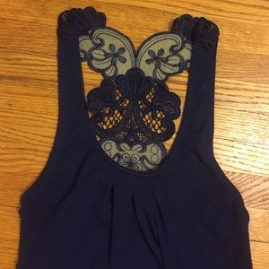 Dark Blue Lace Back Tank