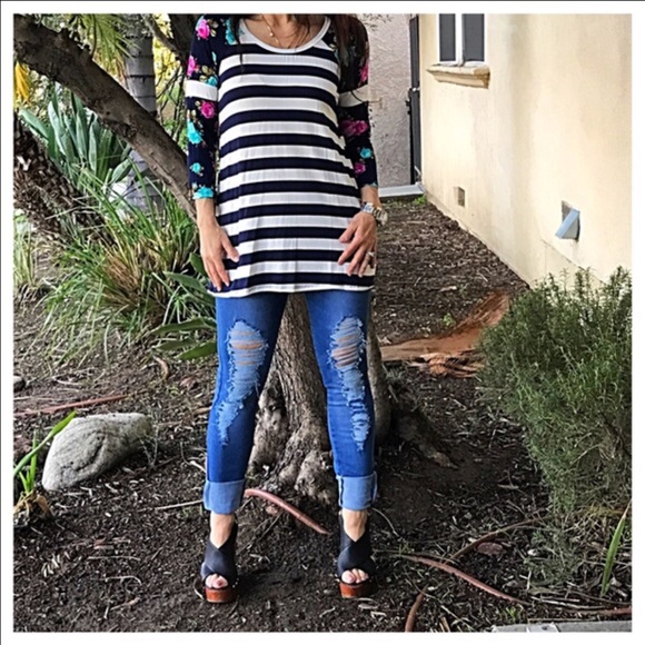 🆕 striped color block floral tunic - Picture 4 of 4