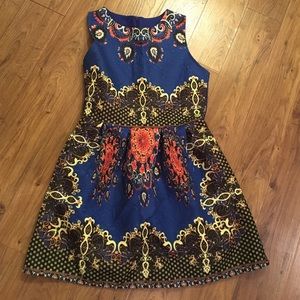 Vivid Royal Blue Print Babydoll Dress.