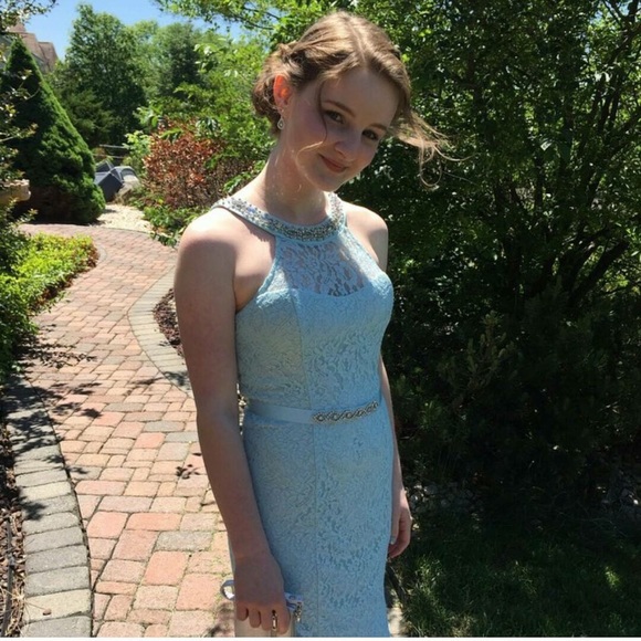 Baby Blue Mermaid Prom Dress with Silver Accents