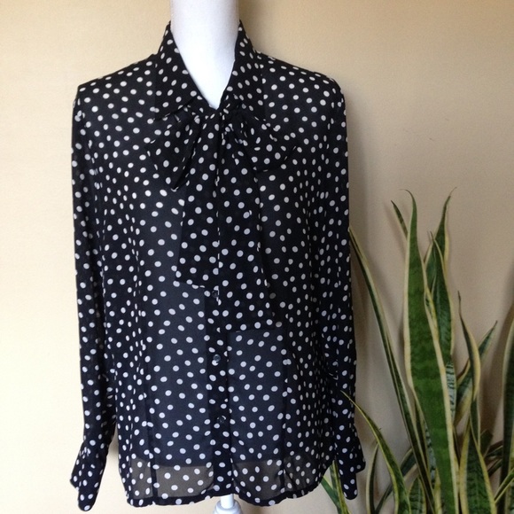 Rafaella Tops - Chiffon Tie Long Sleeve Blouse