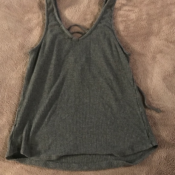 Gray ribbed Laceup tank - Picture 4 of 4