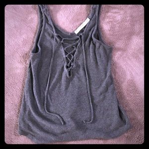 Gray ribbed Laceup tank