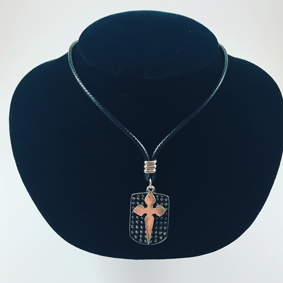 Men necklace, dog tag and sterling silver cross