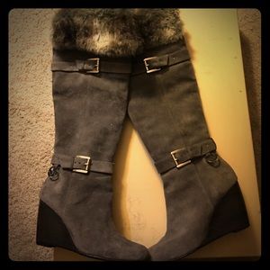 Michael Kors suede wedge boots with fur