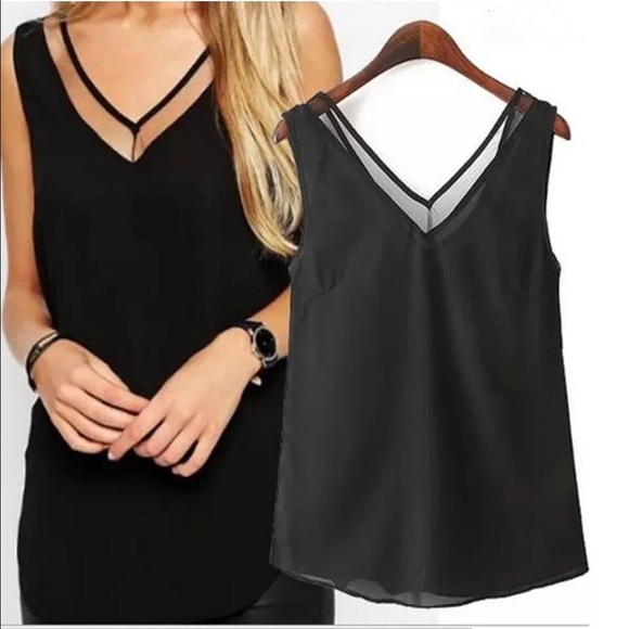 CUTE BLACK CHIFFON TANK! - Picture 4 of 5