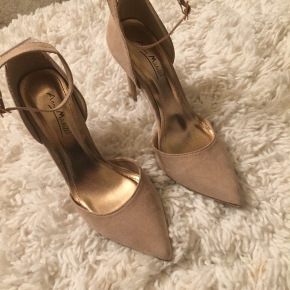Nude Pointed Toe Ankle Strap Heels