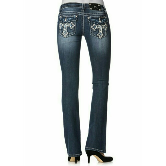 New! Miss Me Cross Pocket Bootcut Blue Jeans NWT - Picture 2 of 3