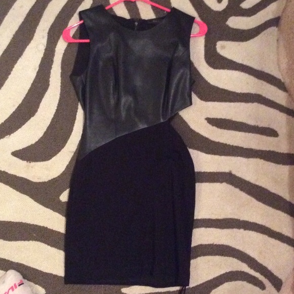 BCBG black leather cut out dress