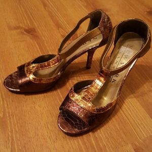 Bronze , copper colored snakeskin heels