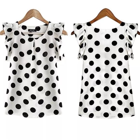 BLACK AND WHITE POLKA DOT DRESSY TOP! - Picture 2 of 4