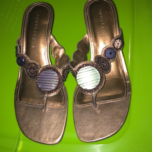 Cute Goldish-Beown Wedge Slip on Sandals