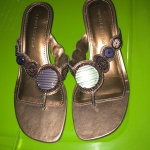 Cute Goldish-Beown Wedge Slip on Sandals