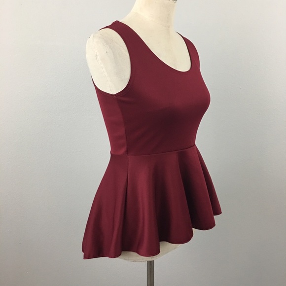 Burgundy Peplum Hi Lo Blouse - Picture 2 of 3