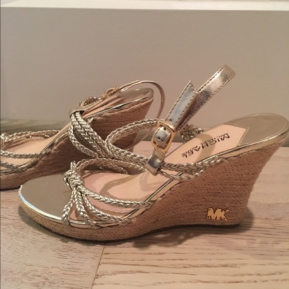 Michael Kors Gold Braided Espadrille Wedges - Picture 2 of 4