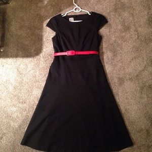 Black Capped sleeved dress with red belt