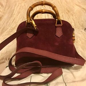 Authentic Gucci suede bamboo bag burgundy