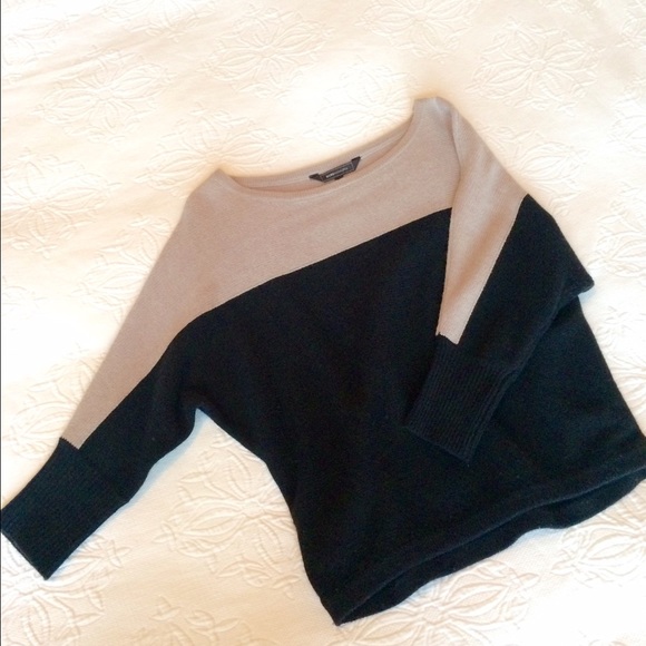Off the shoulder color block sweater