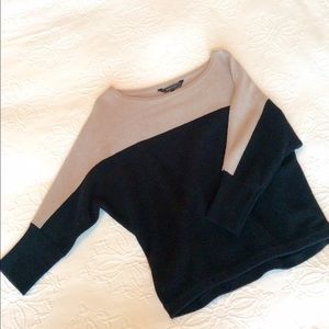 Off the shoulder color block sweater