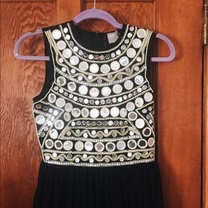 Black high neck mirror bodice gauze dress