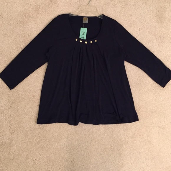 Navy Blue 3/4 Blouse - Anne Klein - Picture 4 of 4