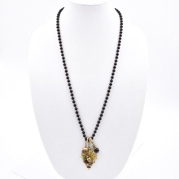 Black Beaded Pendant Necklace