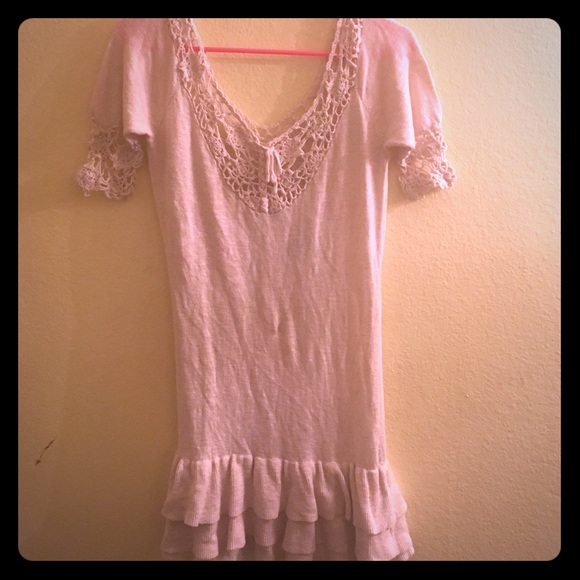 Crochet size small beige hippie tunic shirt - Picture 1 of 4
