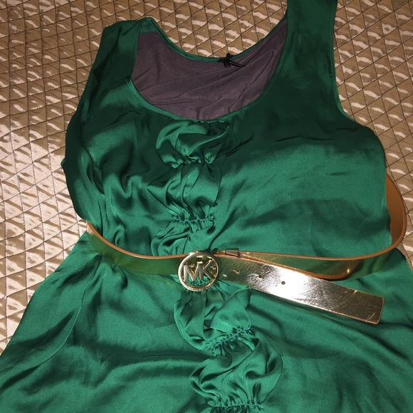 Emerald Green Poly Sleeveless Ruffled  Top XL