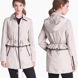 Betsey Johnson trench coat jacket w/ lace peplum