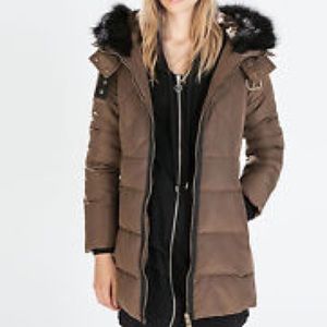 ZARA Women Mid-Length PARKA FUR BROWN PUFFER