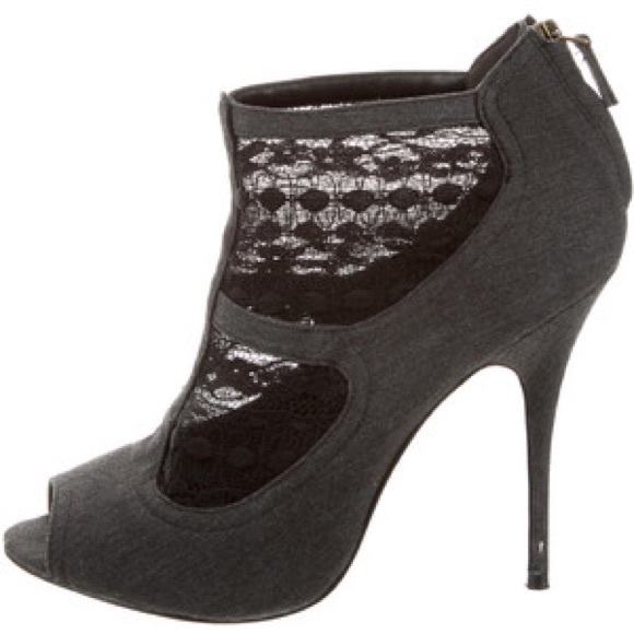 Elizabeth and James Shoes - ELIZABETH AND JAMES LACE-ACCENTED PEEP-TOE BOOTIES Elizabeth and James Shoes - ELIZABETH AND JAMES LACE-ACCENTED PEEP-TOE BOOTIES