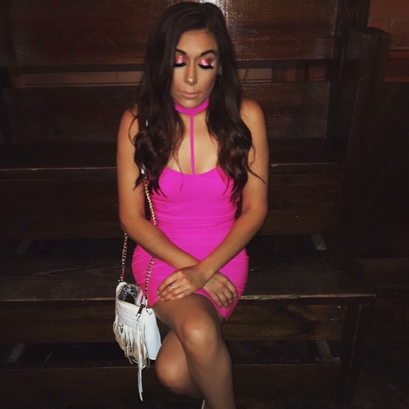 Mock Neck Hot Pink Mini Dress