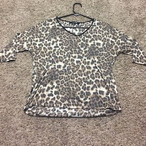 V neck, cheetah print half sleeve shirt