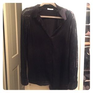 Equipment Women's Black Shirt Quinn Lace Sleeve