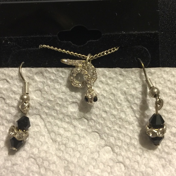 Silver plated snake necklace and earring set