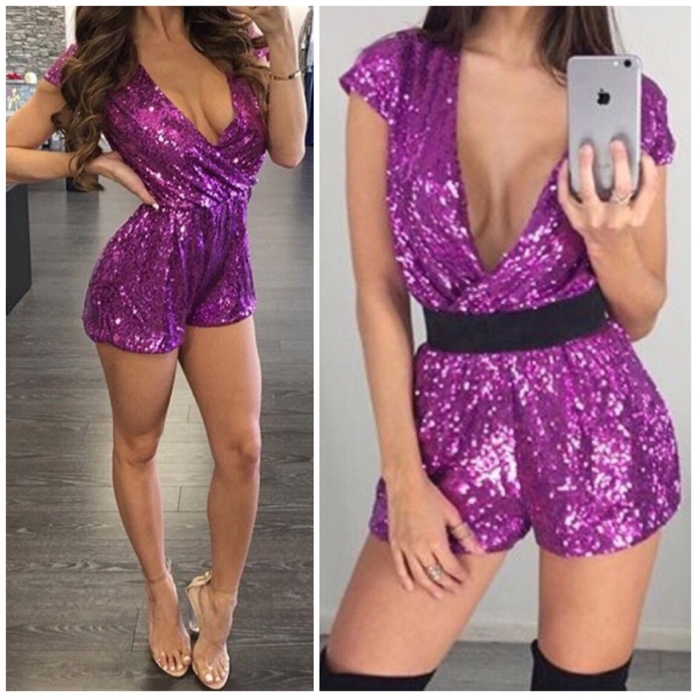 1 DAY BLOWOUT CLEARANCE✨ purple sequin Romper - Picture 2 of 6