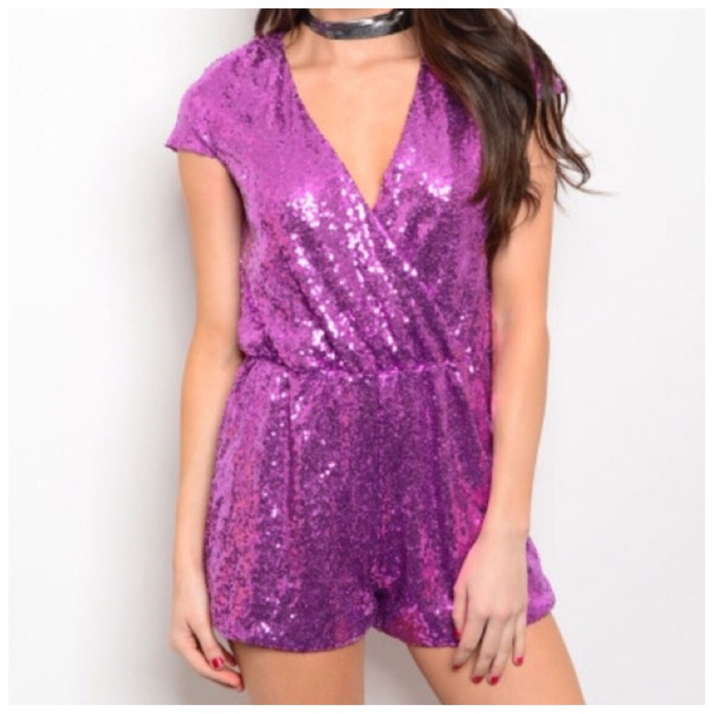 1 DAY BLOWOUT CLEARANCE✨ purple sequin Romper - Picture 3 of 6