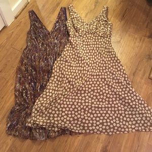 Bundle of (2) Brown 100% Silk Dresses.