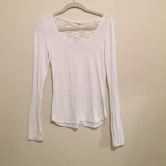 Aeropostale White Long-Sleeve Shirt with Knit Back